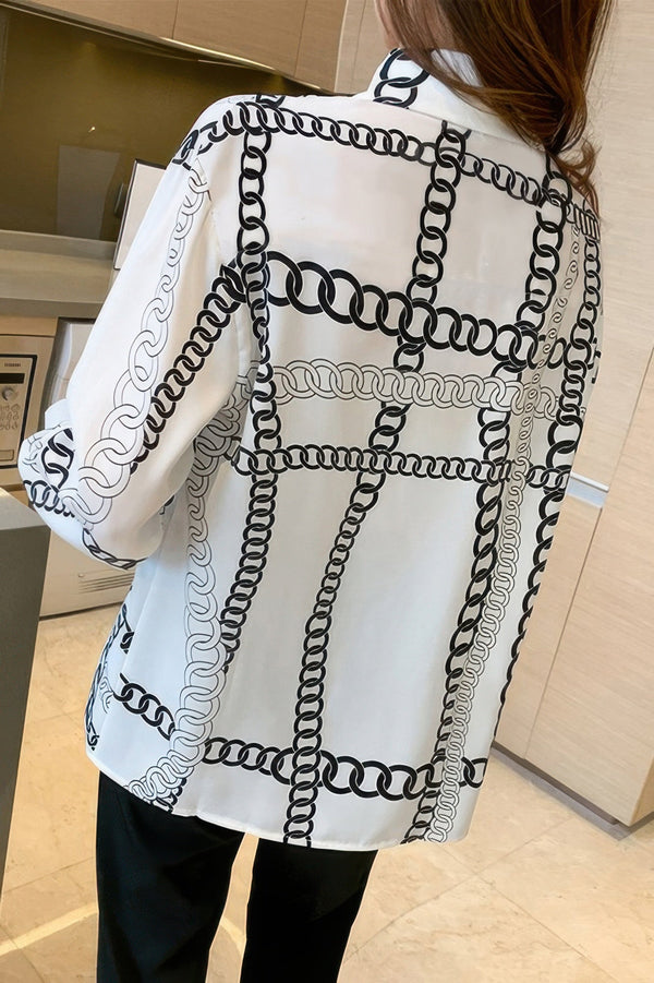 Chain Print Drop Shoulder Loose Fit Blouse - | SmartBuyApparel