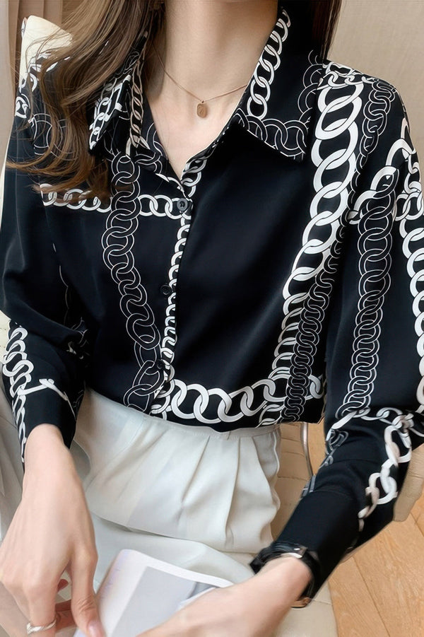 Chain Print Drop Shoulder Loose Fit Blouse - | SmartBuyApparel