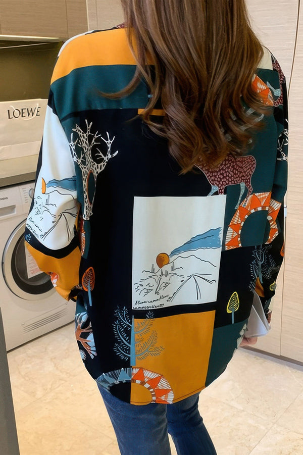 Chain Print Drop Shoulder Loose Fit Blouse - | SmartBuyApparel