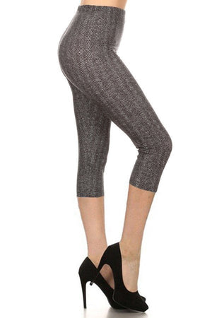 Chevron Print High - Waisted Capri Leggings - Leggings - SmartBuyApparel