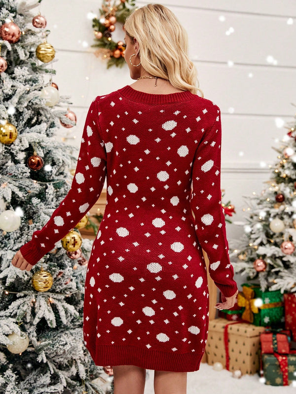 Christmas Elk Pattern Sweater Dress - SmartBuyApparel - Women Sweater Dresses