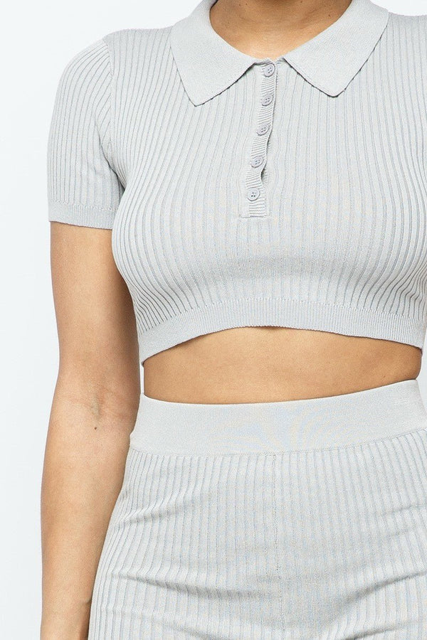 Collar Crop Top + Shorts Set - Women's set - SmartBuyApparel