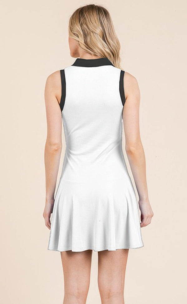 Contrast Collar Drop Waist Tennis Mini Dress - | SmartBuyApparel