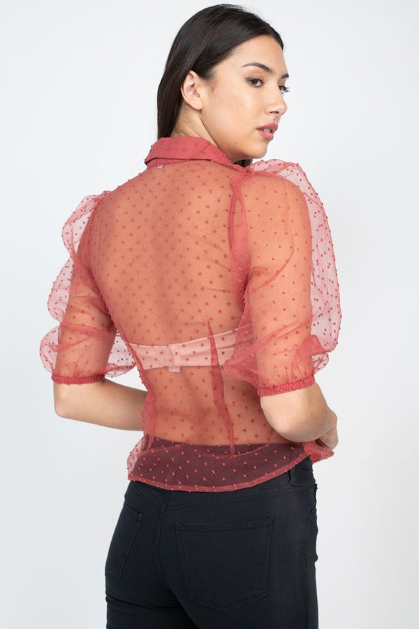 Contrast Dot Print Top - Women's top - SmartBuyApparel