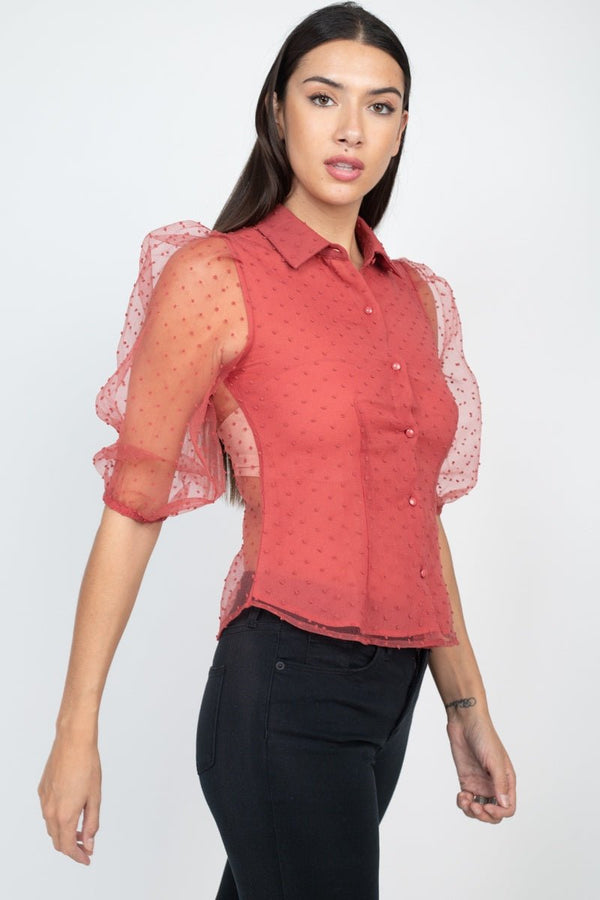 Contrast Dot Print Top - Women's top - SmartBuyApparel