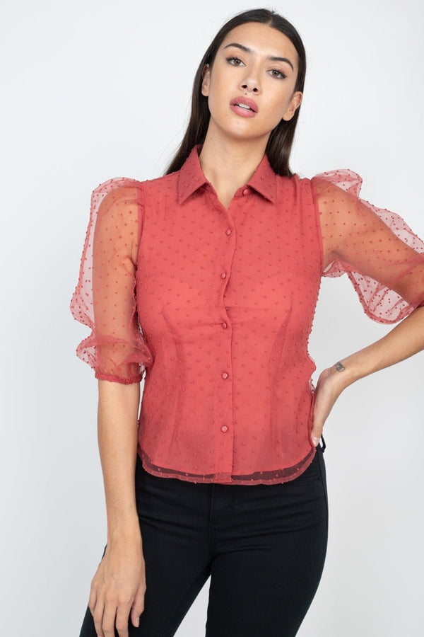 Contrast Dot Print Top - Women's top - SmartBuyApparel