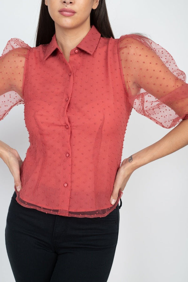 Contrast Dot Print Top - Women's top - SmartBuyApparel