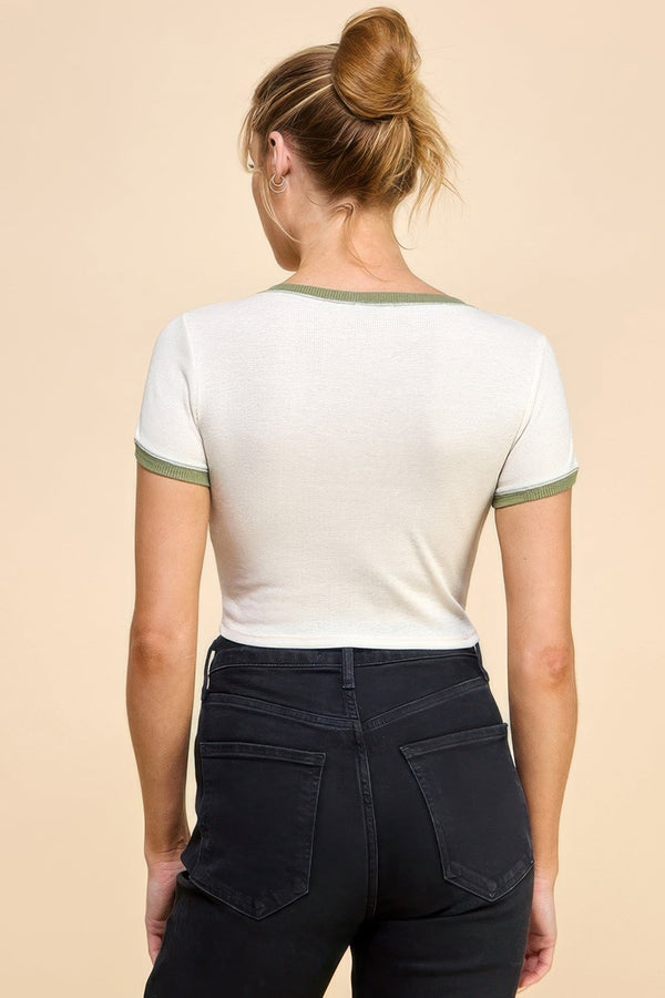 Contrast Reverse Stitch Ringer Top - Women's top - SmartBuyApparel