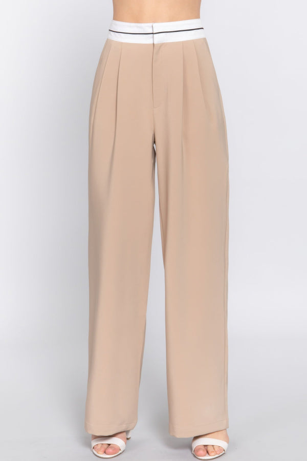 Contrast Waistband Straight Long Pants - Pants - SmartBuyApparel