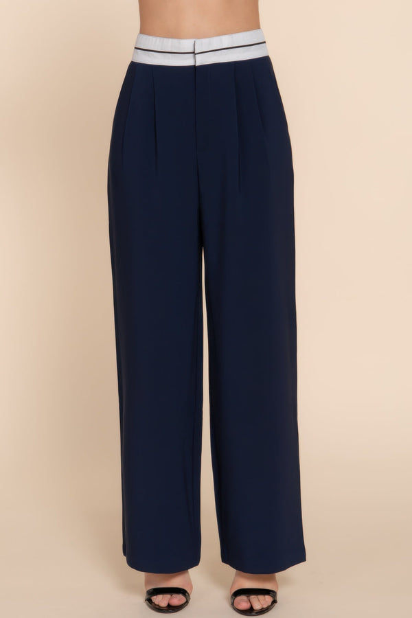 Contrast Waistband Straight Long Pants - Pants - SmartBuyApparel