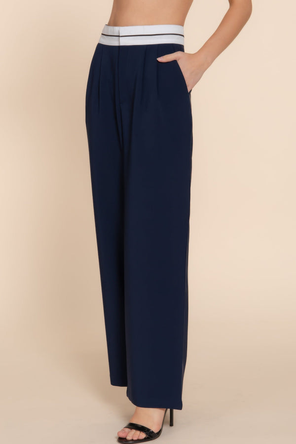 Contrast Waistband Straight Long Pants - Pants - SmartBuyApparel