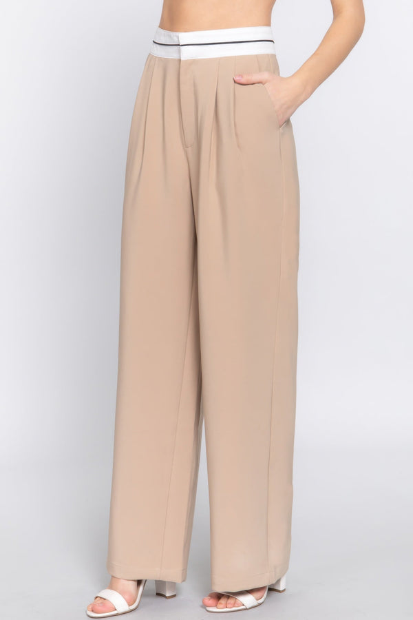 Contrast Waistband Straight Long Pants - Pants - SmartBuyApparel