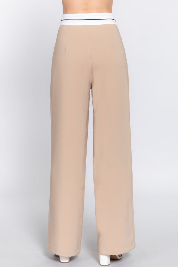 Contrast Waistband Straight Long Pants - Pants - SmartBuyApparel