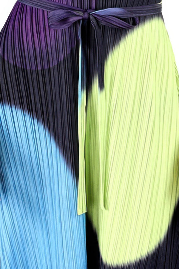 Cool Color Print Short - sleeve Pleated Midi Dress - | SmartBuyApparel