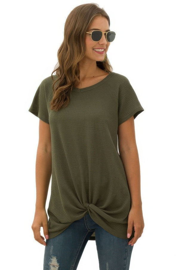 Crew Neck Solid Color Tunic Tops - | SmartBuyApparel