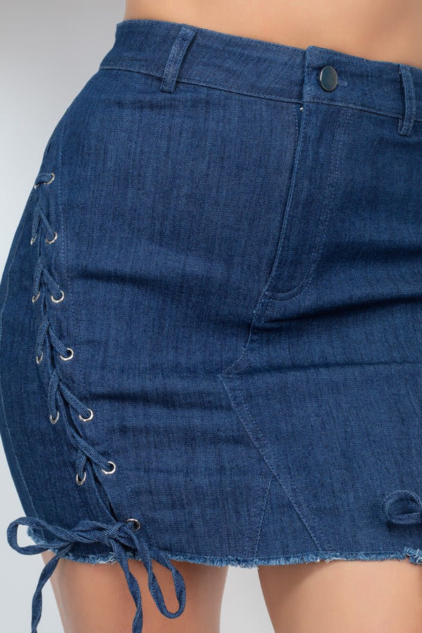 Criss - cross Distressing Hem Skirt - Skirt - SmartBuyApparel