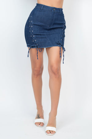 Criss - cross Distressing Hem Skirt - Skirt - SmartBuyApparel