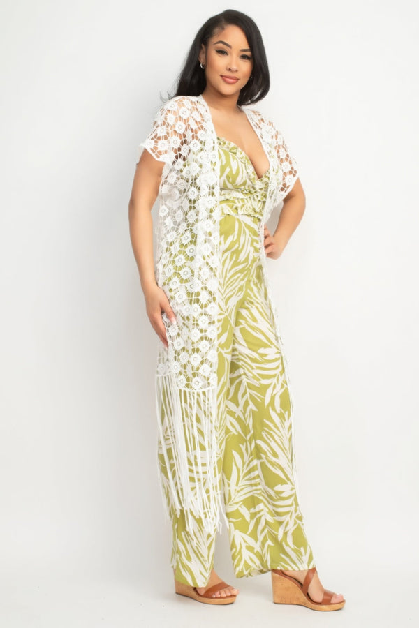 Crocheted Open - front Fringe Kimono - Kimono - SmartBuyApparel