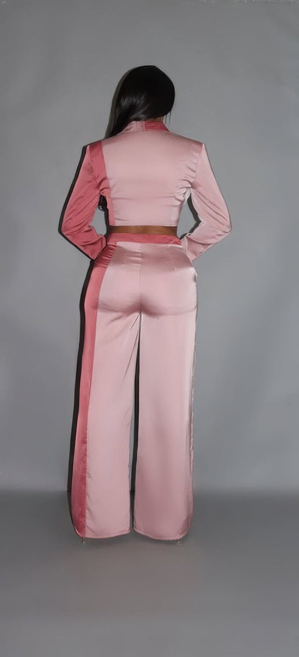 Crop Blazer With Matching Low Rise Wide Leg Pants Set - Women's set - SmartBuyApparel