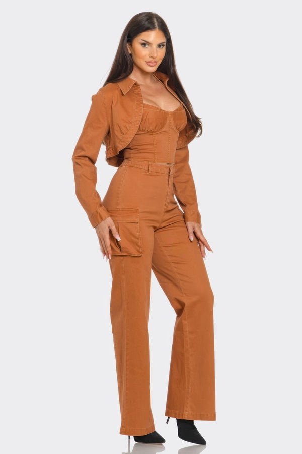 Crop Jacket 3PCS Set - Women's set - SmartBuyApparel