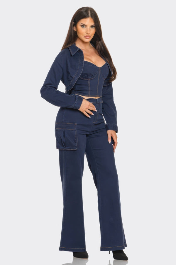 Crop Jacket 3PCS Set - Women's set - SmartBuyApparel