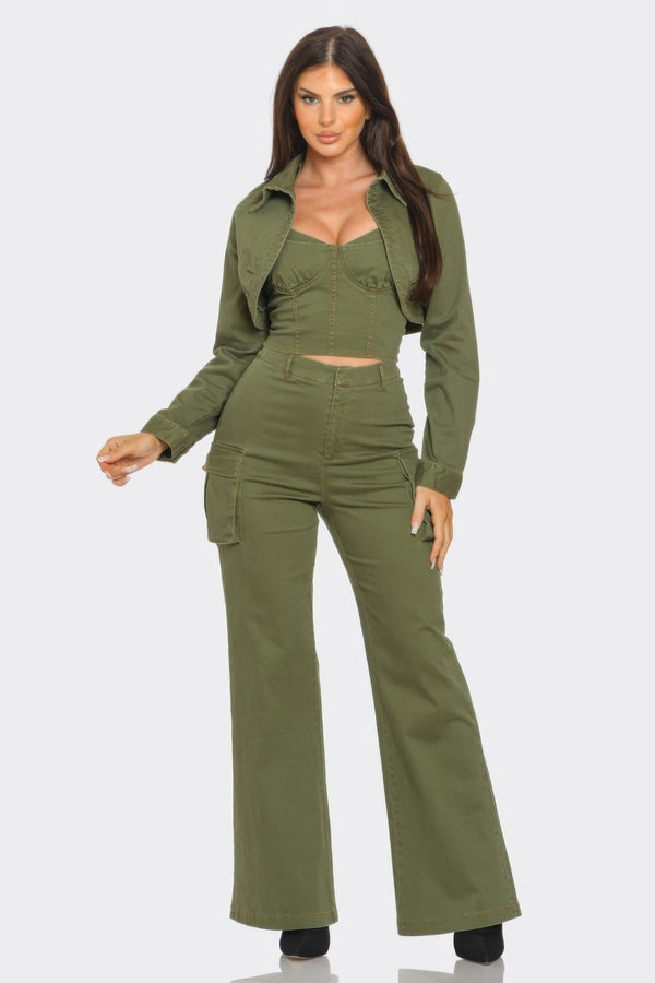 Crop Jacket 3PCS Set - Women's set - SmartBuyApparel