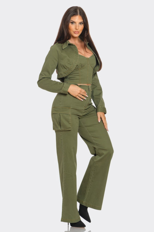 Crop Jacket 3PCS Set - Women's set - SmartBuyApparel