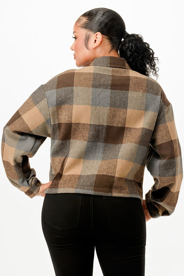 Cropped Flannel Jacket - Jacket - SmartBuyApparel