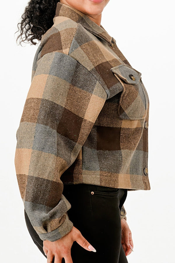 Cropped Flannel Jacket - Jacket - SmartBuyApparel