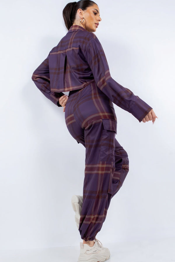 Cropped Shirt & Cargo Pants Set - Women's set - SmartBuyApparel