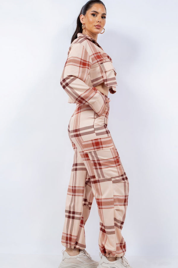 Cropped Shirt & Cargo Pants Set - Women's set - SmartBuyApparel