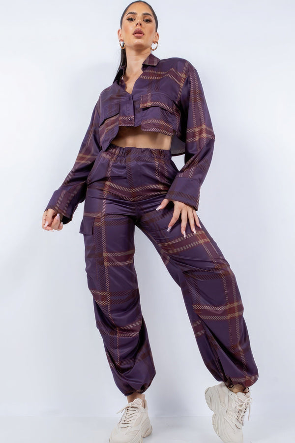 Cropped Shirt & Cargo Pants Set - Women's set - SmartBuyApparel