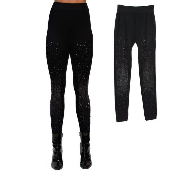 Crystal Studded High Waisted Black Leggings - | SmartBuyApparel