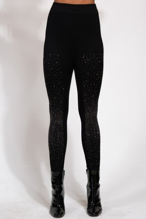 Crystal Studded High Waisted Black Leggings - | SmartBuyApparel