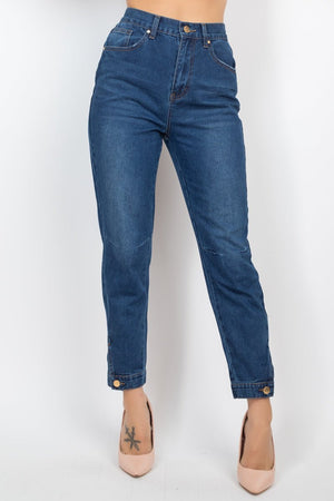 Cuffed - button Mom Jeans - Women's jeans - SmartBuyApparel