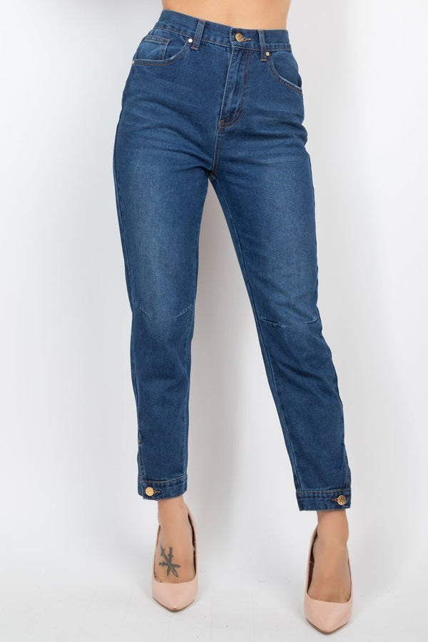 Cuffed - button Mom Jeans - Women's jeans - SmartBuyApparel