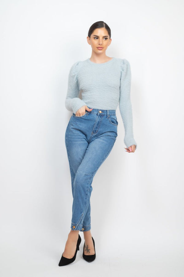 Cuffed - button Mom Jeans - Women's jeans - SmartBuyApparel