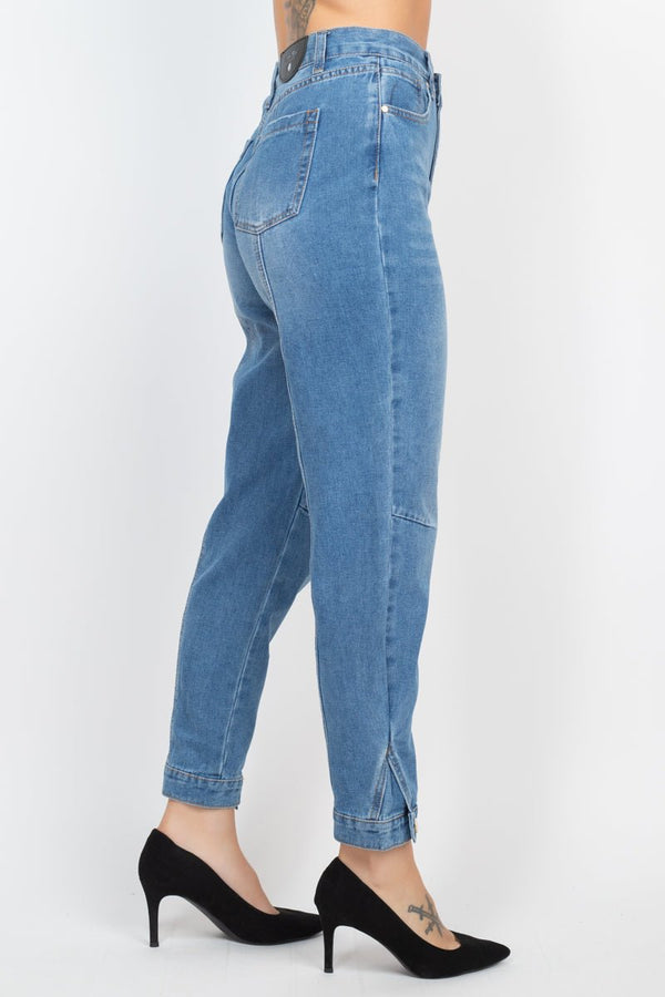 Cuffed - button Mom Jeans - Women's jeans - SmartBuyApparel