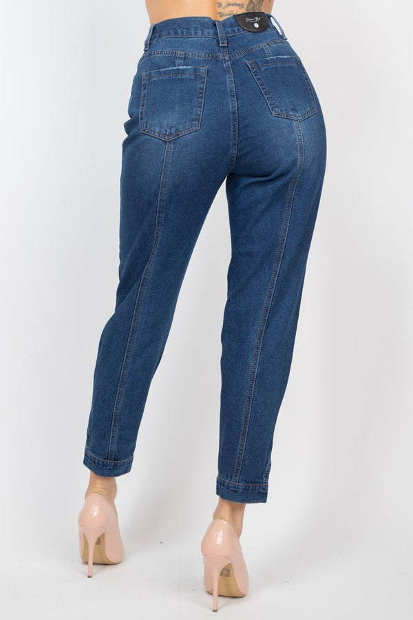 Cuffed - button Mom Jeans - Women's jeans - SmartBuyApparel