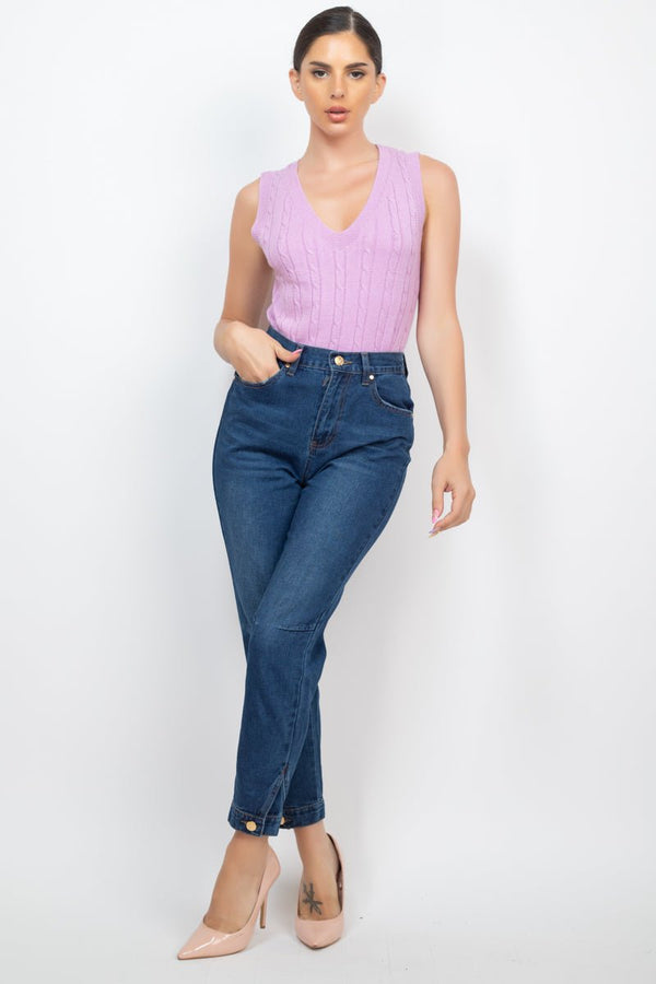 Cuffed - button Mom Jeans - Women's jeans - SmartBuyApparel