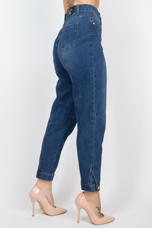 Cuffed - button Mom Jeans - Women's jeans - SmartBuyApparel