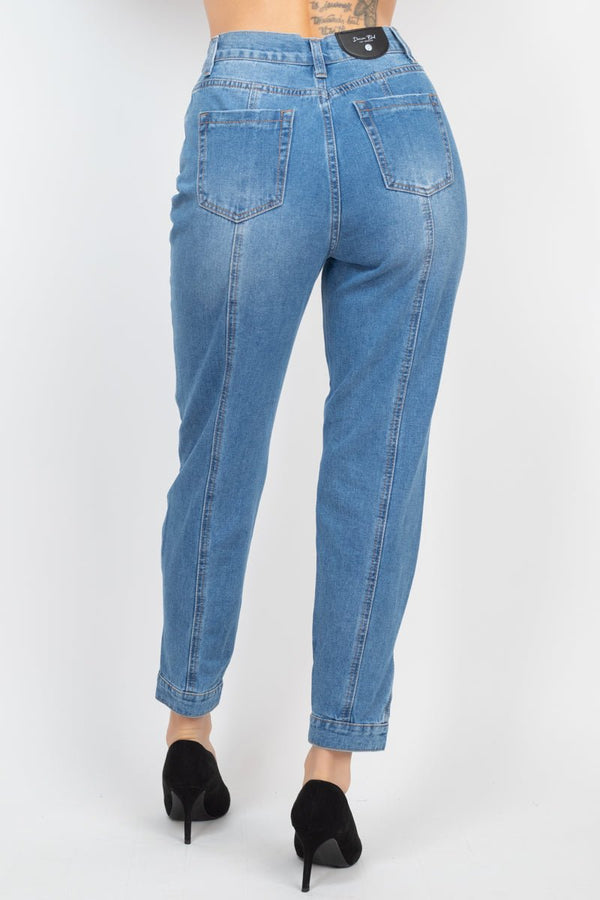 Cuffed - button Mom Jeans - Women's jeans - SmartBuyApparel