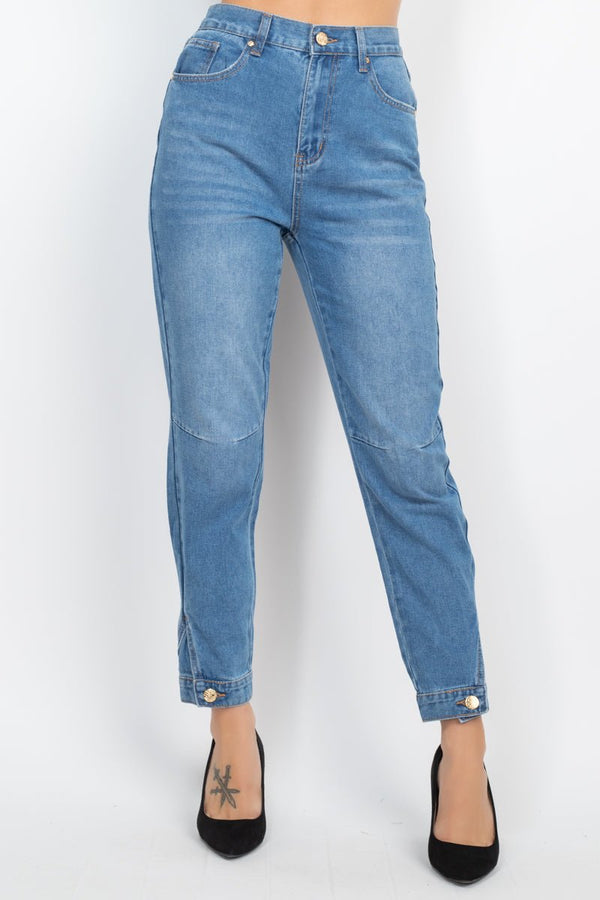 Cuffed - button Mom Jeans - Women's jeans - SmartBuyApparel