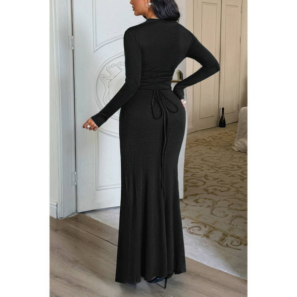 Curvy Slit Elegant Ruched Long Sleeve Dress - Dress - SmartBuyApparel