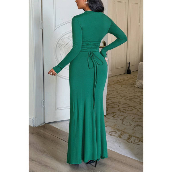 Curvy Slit Elegant Ruched Long Sleeve Dress - Dress - SmartBuyApparel