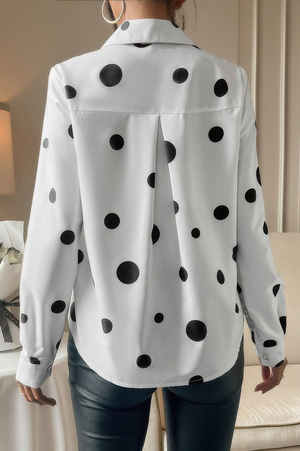 Dot Print Pocket Drop Shoulder Button Blouse - | SmartBuyApparel