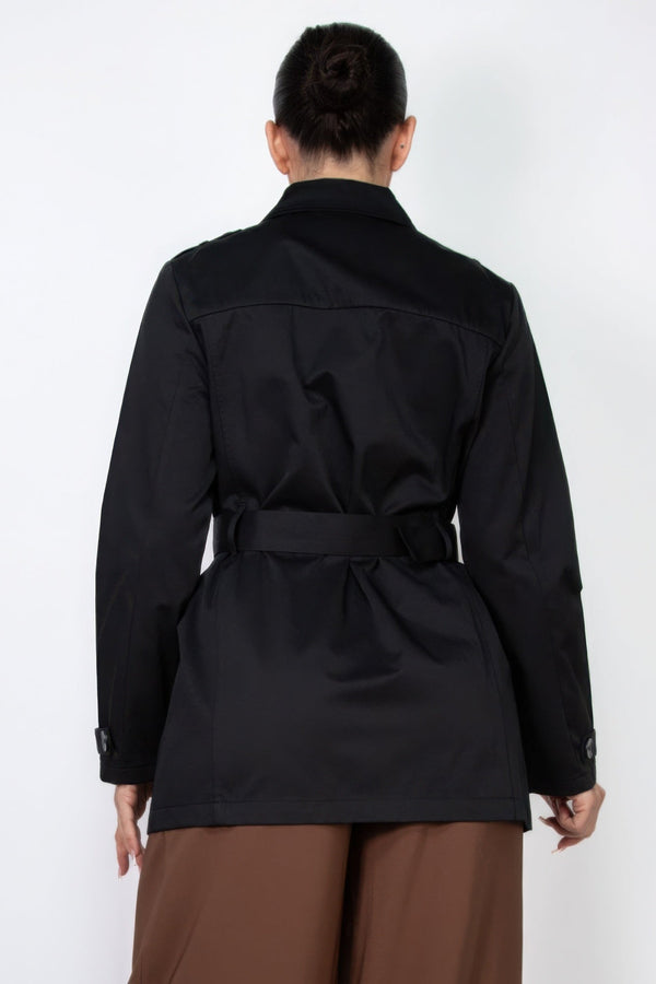 Double - breasted Notch Belted Coat - Women's coat - SmartBuyApparel
