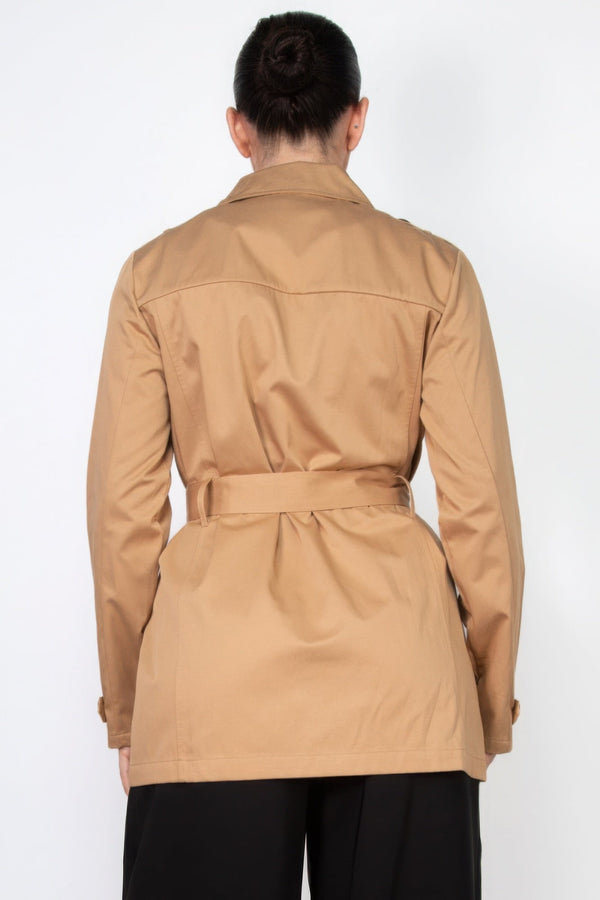 Double - breasted Notch Belted Coat - Women's coat - SmartBuyApparel