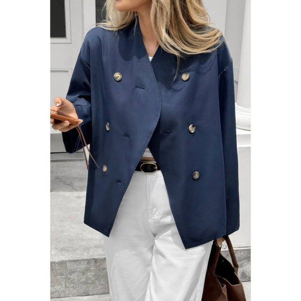 Double Breasted V - Neck Trench Long Sleeve Coat - Women's coat - SmartBuyApparel