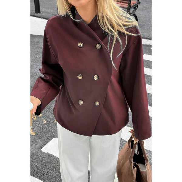 Double Breasted V - Neck Trench Long Sleeve Coat - Women's coat - SmartBuyApparel